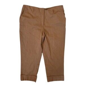 Anne Klein Khaki Stretch Dress Pants Size 14 Cropped Capri 22" Inseam